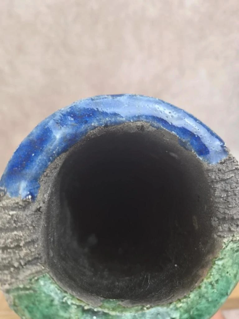 Grande vaso de estúdio estilo raku azul e verde assinado – 30 cm – photo 6